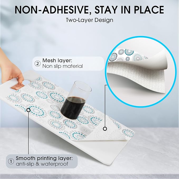 ALIUNI Drawer and Shelf Liner, Non-Slip Kitchen Cabinet Liners Non-Adhesive Thick Strong Grip Waterproof Washable Mats Protect Dresser Shelves Cupboard Bathroom Cabinets, Spiral, 24 in X 30 FT