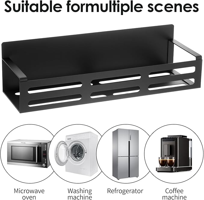 xozeooeu 3 Pack Magnetic Spice Rack for Refrigerator with Paper Towel Holder, Black Rustproof Fridge Organizer, Strong Magnetic Kitchen Storage Shelves
