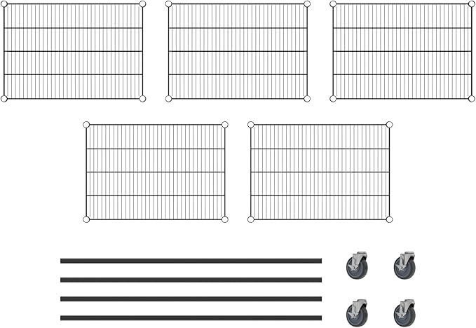 Commercial NSF Listed Black Epoxy Mobile Wire Shelving Kit 21" x 30" x 60", with 5 Shelves Perfect for Warehouse, Walk-in Refrigerator, Freezer, Grocery Store, Restaurant, Dishroom