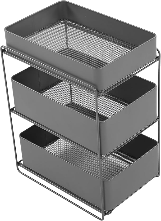 Under Kitchen Sink Organizer 3 Tier Under Sink Organizer with Sliding Storage Drawer Space Saving Steel Pull Out Shelf Large Capacity Under Bathroom Cabinet Organizer for