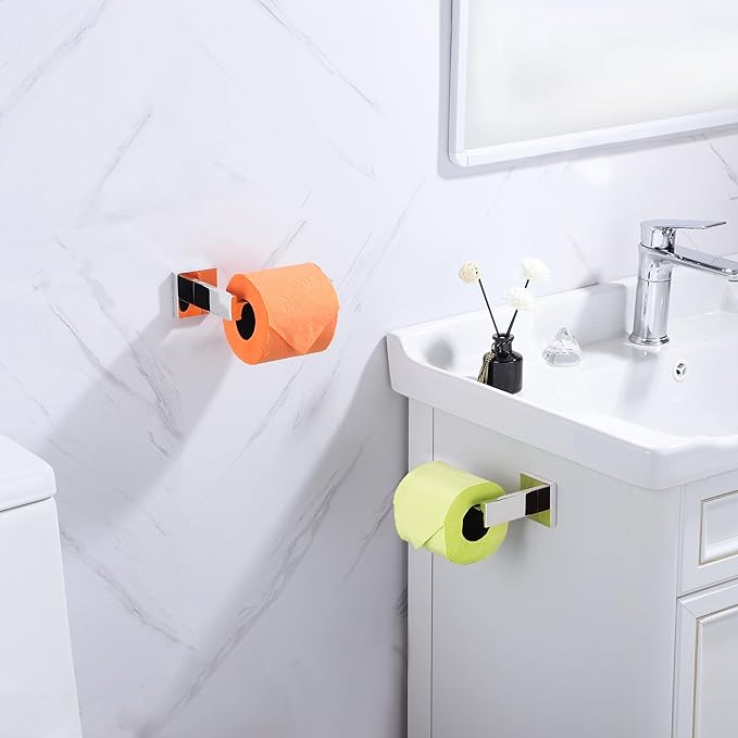 LANC Chrome Toilet Paper Holder, Bathroom Toilet Paper Roll Holder Wall Mounted for Bathroom Lavatory, Modern TP Holder Tissue Roll Dispenser Hanger Stainless Steel Polished Silver, A8807CP