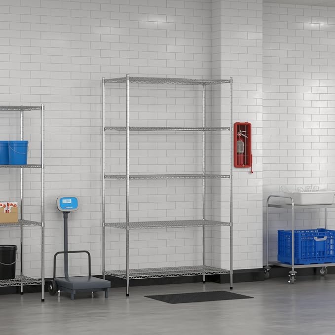 Commercial NSF Listed Chrome Stationary Wire Shelving Kit 24" x 48" x 86", with 5 Shelves Perfect for Warehouse, Walk-in Refrigerator, Freezer, Grocery Store, Restaurant, Dishroom