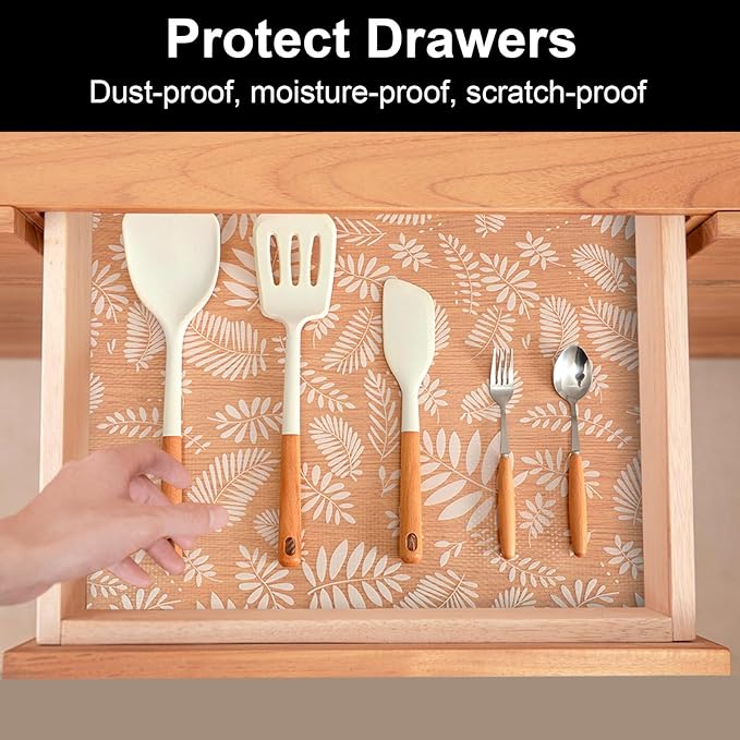 Cooyes Shelf and Drawer Liners for Kitchen Cabinets, Non Adhesive Cabinet Liner, EVA Waterproof Durable Non-Slip Drawer Mats for Shelves, Refrigerator, Storage, Desks（17.5" W x 197" L）