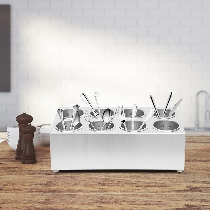 8-Hole Stainless Steel Utensil Holder, Silverware Flatware Cylinder Holder, Detachable Countertop Silverware Organizer, Flatware Caddy for Utensil Fork Spoon For Kitchen Restaurant