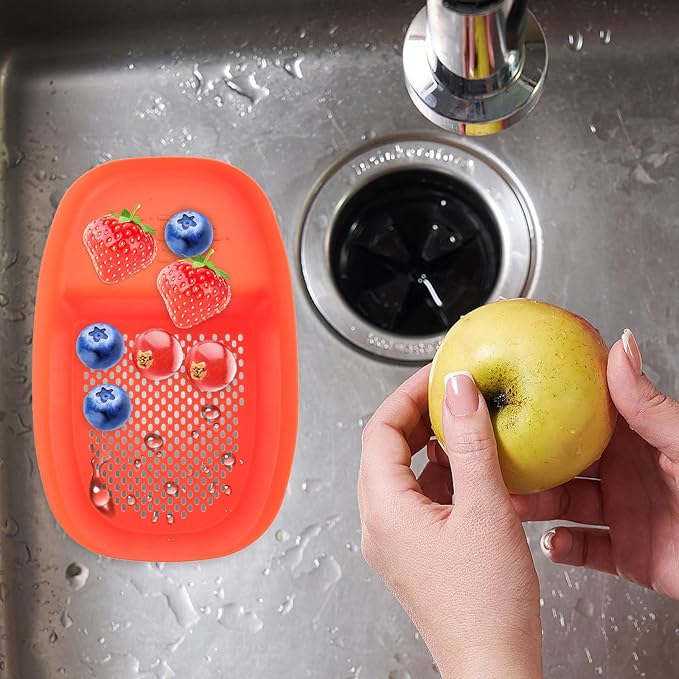 Luxshiny Kitchen Sink Drain Basket over Sink Colander Orange Mesh Strainer Food Vegetable Washing Draining Rack for Household Storage