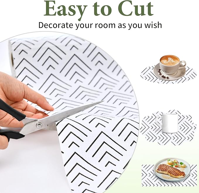 Shelf Liner for Kitchen Cabinets Non Adhesive Drawer Liner Non-Slip Thickened Shelf Liner Paper Strong Easy to Clean for Tool Box Refrigerator with Knife and Tape Measure, Black Arrow,17.3 x 236.2 in