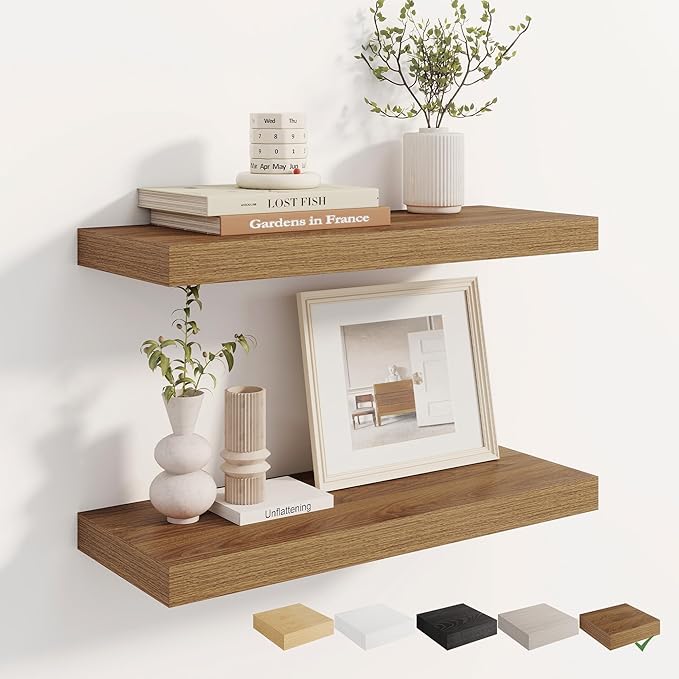 Dreamland 24 Inches Floating Shelves for Wall, 8" Deep Long Floating Shelves Set of 2, Large Display & Storage Shelf, Wall Shelf for Bathroom Bedroom Living Room Kitchen Office, Walnut