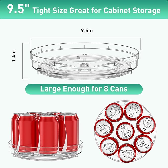 3 Pack 9.5" Lazy Susan Organizer, Pantry Organizers and Storage, Lazy Susan Turntable for Cabinet, Refrigerator, Closet, Countertop, Non-Skid Fridge Organizer