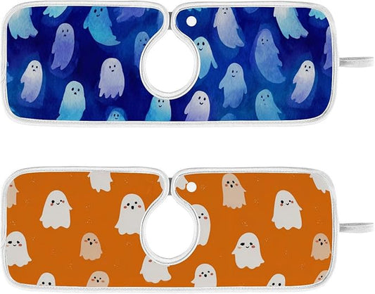 2 PCS Kitchen Sink Splash Guard 14.9 Inch Faucet Mat for Kitchen Sink Bathroom Sink Faucet Absorbing Drip Drain Mat Pad Microfiber Soft Washable Halloween Orange Blue Ghosts