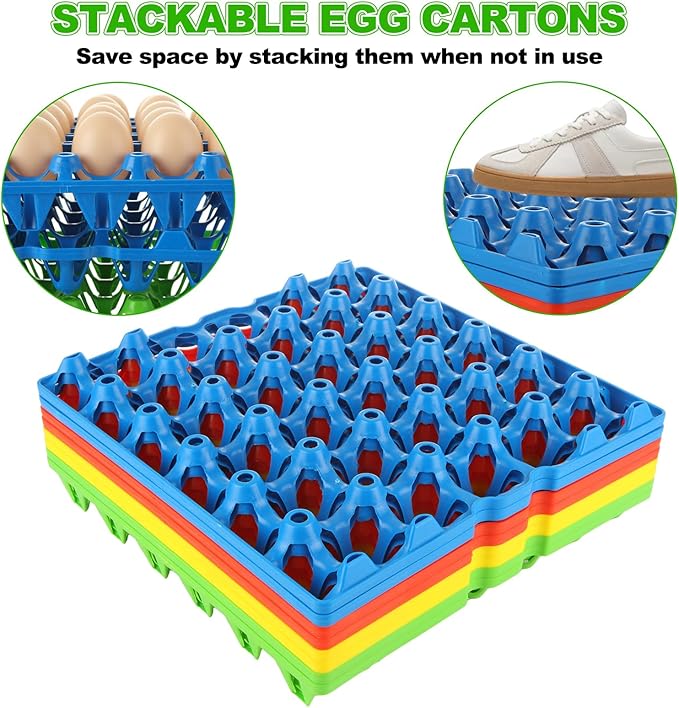 Oungy 16 PCS Plastic Egg Tray 30 Cell Egg Flats Crates Stackable Egg Cartons Reusable Carton, Hold Multiple Eggs, Great for Storing, Sorting and Shipping Eggs, 4 Colors