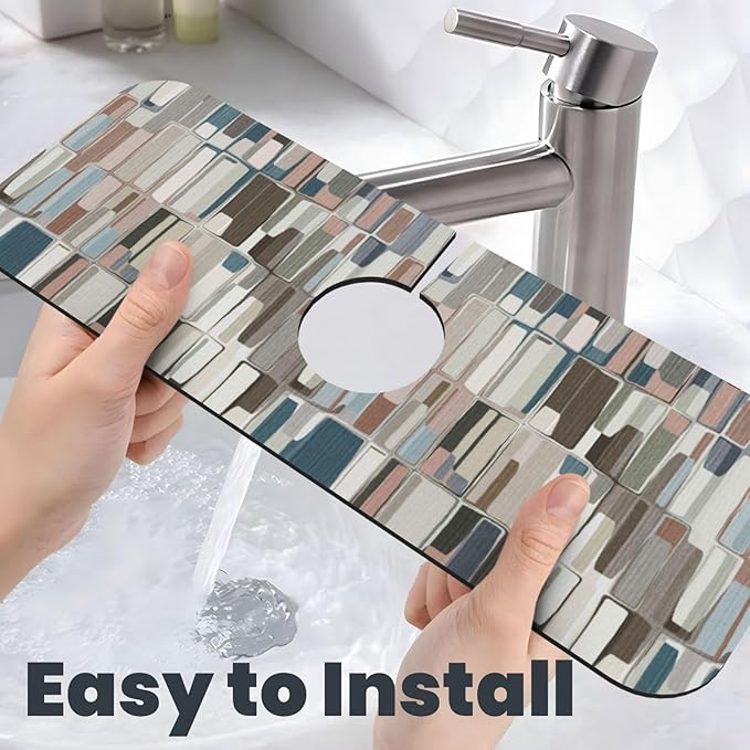 Abstract Boho Mid Century Modern Kitchen Sink Splash Guard Faucet Mat Super Absorbent Fast Drying Mat Sink Gadgets-Fast Drying Pad Sink Mat For Kitchen Bathroom (15" X 5.5" )