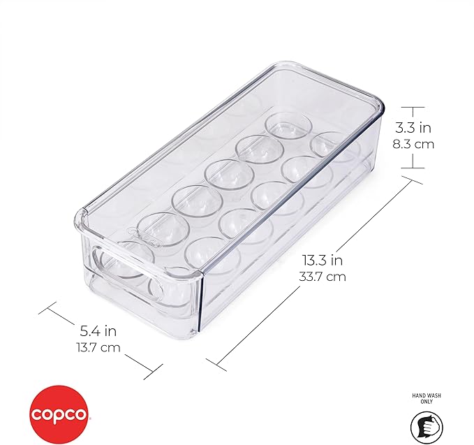 Copco Egg Storage Drawer with Removable Lid and Flat Top For Stacking and Space Saving, Holds 14 Medium, Large, XL, or Jumbo Eggs, Handle for Easy Transport, Clear (Pack of 2)
