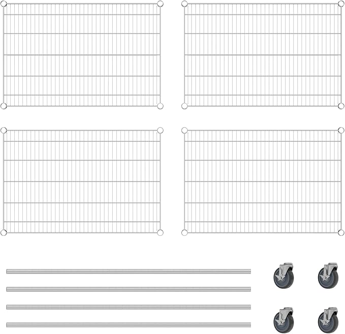 Commercial NSF Listed Chrome Mobile Wire Shelving Kit 24" x 36" x 60", with 4 Shelves Perfect for Warehouse, Walk-in Refrigerator, Freezer, Grocery Store, Restaurant, Dishroom
