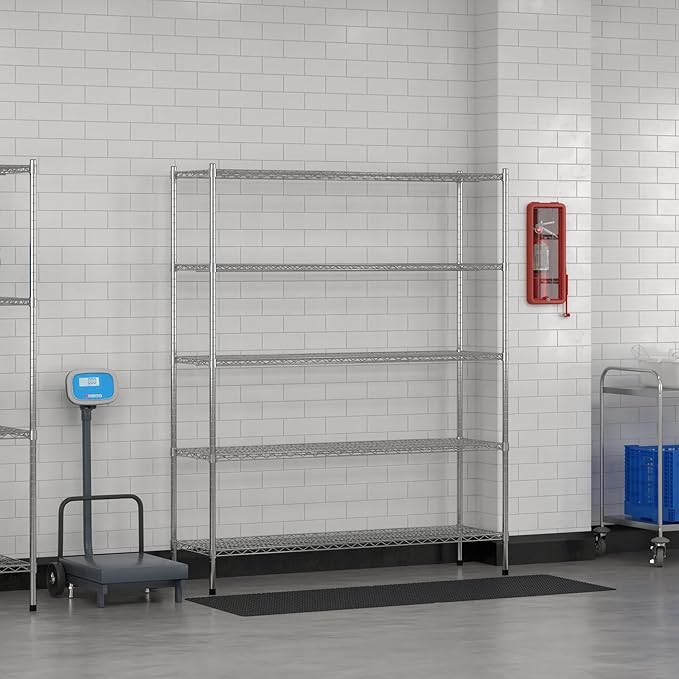 Commercial NSF Listed Chrome Stationary Wire Shelving Kit 18" x 60" x 74", with 5 Shelves Perfect for Warehouse, Walk-in Refrigerator, Freezer, Grocery Store, Restaurant, Dishroom