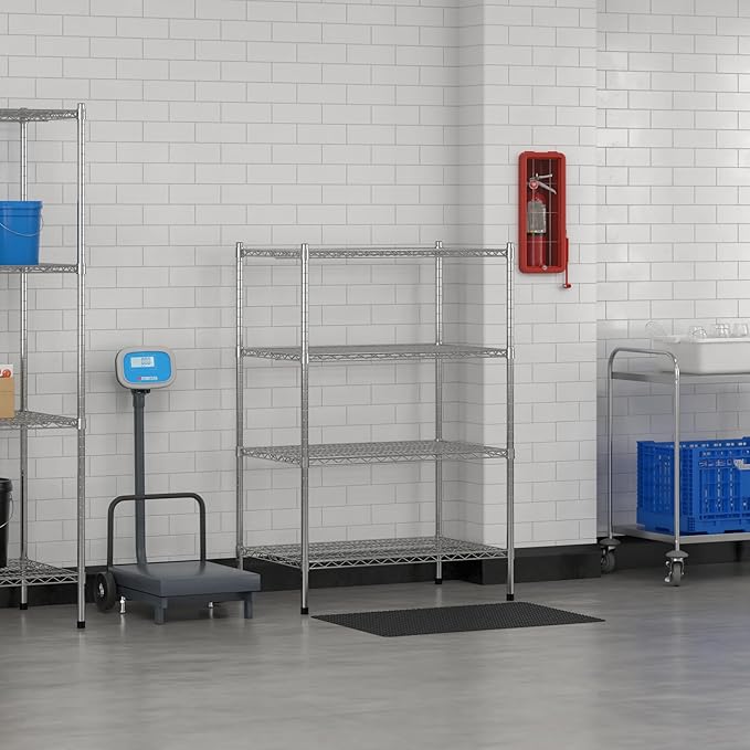 Commercial NSF Listed Chrome Stationary Wire Shelving Kit 24" x 36" x 54", with 4 Shelves Perfect for Warehouse, Walk-in Refrigerator, Freezer, Grocery Store, Restaurant, Dishroom