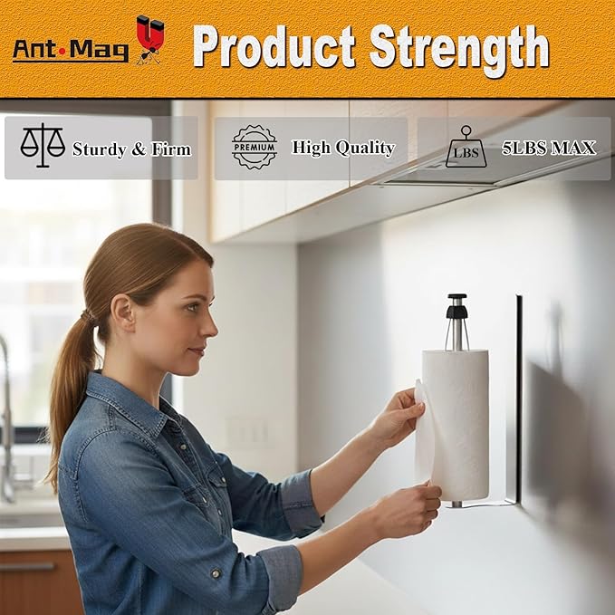 Ant Mag Magnetic Paper Towel Holder with One Hand Paper Tear and Adjustable Damping Effect Strong Magnet Ideal for Kitchen Refrigerator Cruise & Grill,Silver
