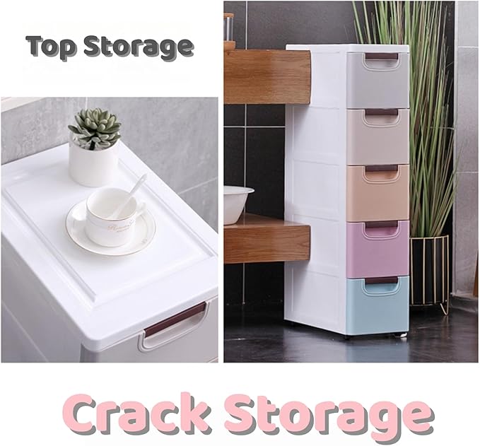 5 Drawers Stackable Storage Drawers Plastic Storage Drawers Collapsible Storage Bins Plastic Clothes Organizer Drawers Storage for Living Room,Bedroom,Office (Light Colors, 7.87" W)