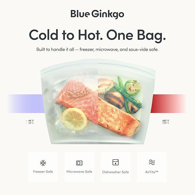 Blue Ginkgo Reusable Silicone Storage Bags – 3-Pack | Korean-Made Stand Up Food, Freezer Bags - Lavender