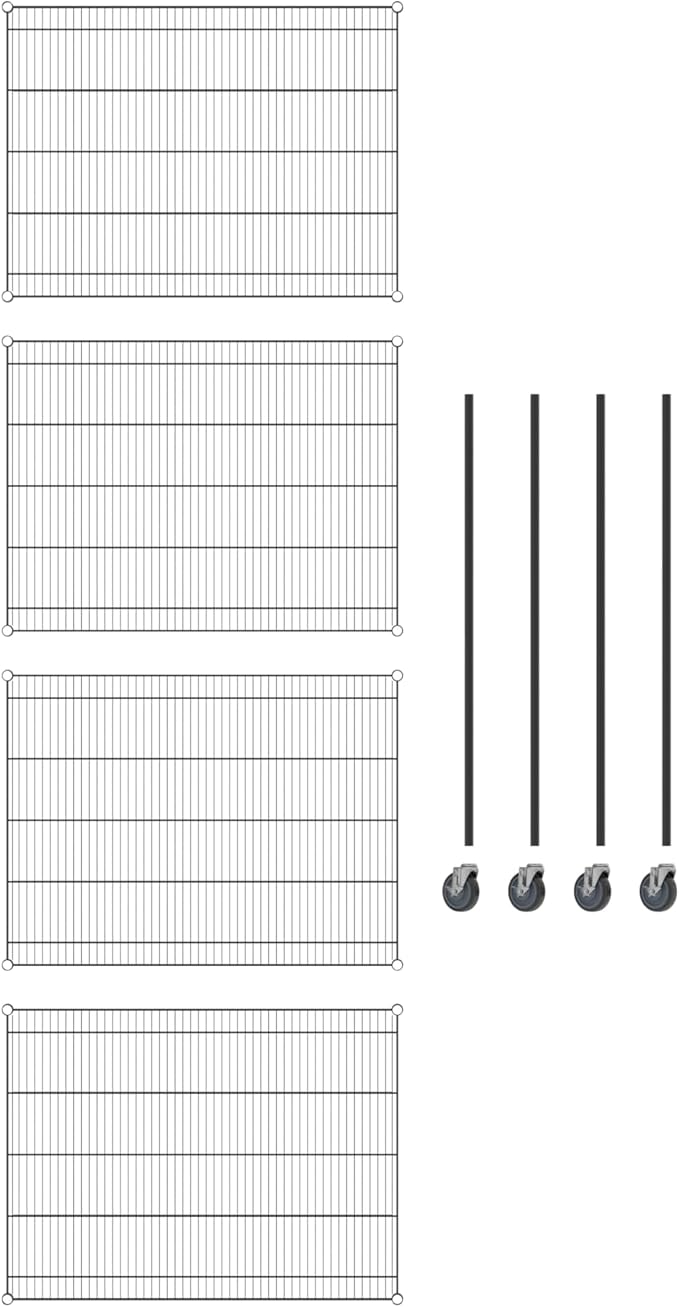 Commercial NSF Listed Black Epoxy Mobile Wire Shelving Kit 36" x 48" x 60", with 4 Shelves Perfect for Warehouse, Walk-in Refrigerator, Freezer, Grocery Store, Restaurant, Dishroom