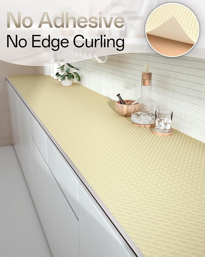 Shelf and Drawer Liner for Kitchen Cabinet, Non-Adhesive 18in x 240in Waterproof Contact Paper Refrigerator Liners Thickened Durable EVA Material Non Slip Mat for Dresser Cupboard Pantry Protector