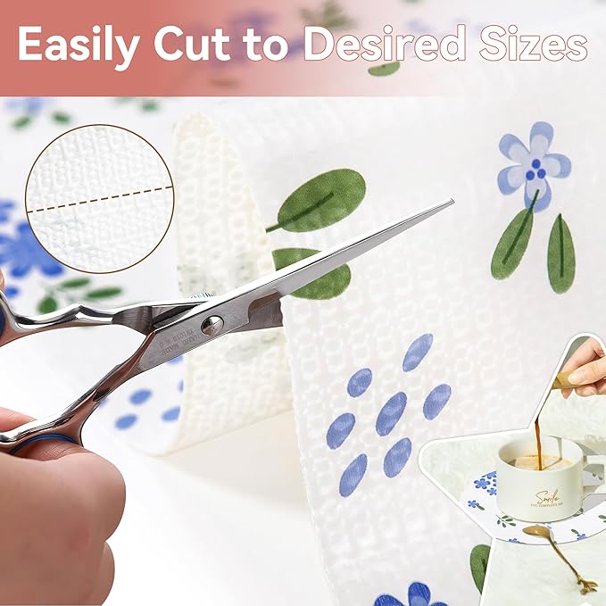 RAY STAR Shelf Liner, 12 Inch x 30 Feet Non Adhesive Blue Floral Kitchen Cabinet Liner for Pantry Drawer Vanity, Strong Grip Non Slip Waterproof, Shelf Liners for Kitchen Cabinets Cupboard