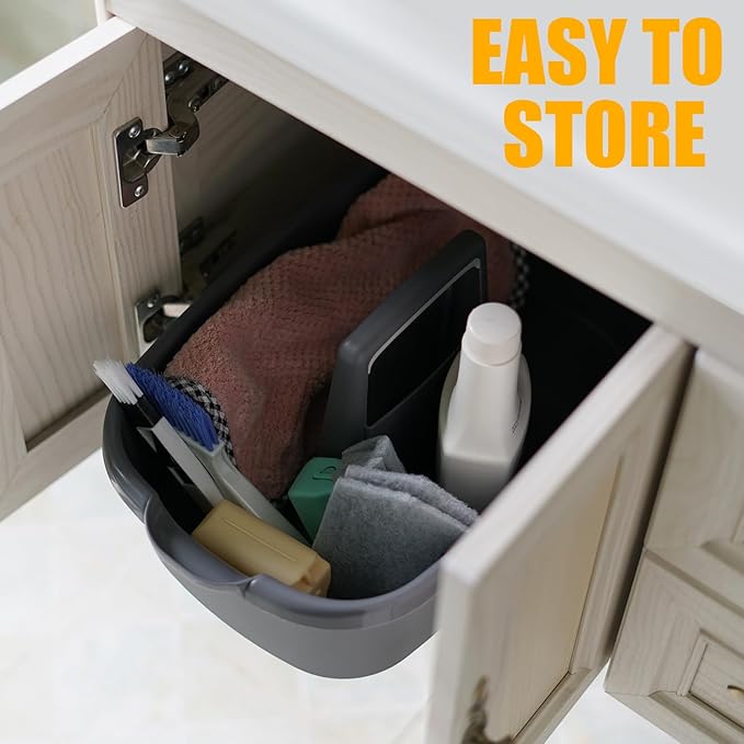 Omirome 2-Pack Large Gray Cleaning Caddy for Cleaning Supplies with Handle - Portable Plastic Tote Organizer for Shower, Bathroom, Kitchen, Under Sink Storage