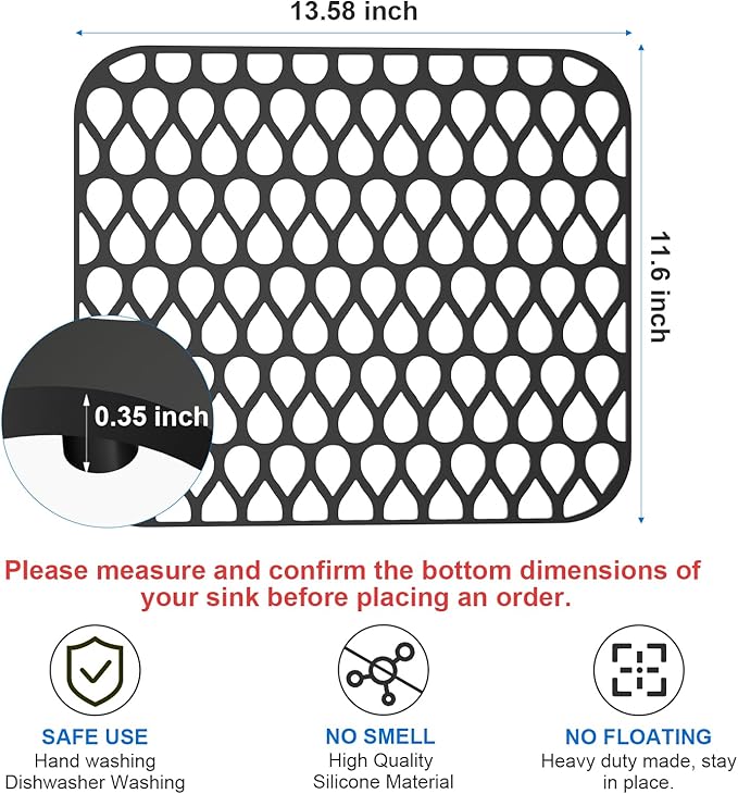 Silicone Sink Mat 2PCS TOOVEM Cistern Protectors for Kitchen Sink, Grid Non-Slip Folding Kitchen Sink Mats for Bottom of Stainless Steel Porcelain Cistern- Black