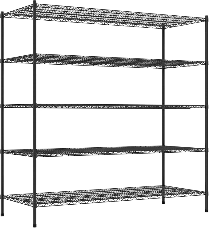 Commercial NSF Listed Black Epoxy Stationary Wire Shelving Kit 30" x 72" x 74", with 5 Shelves Perfect for Warehouse, Walk-in Refrigerator, Freezer, Grocery Store, Restaurant, Dishroom