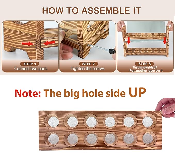 AOOHOOA Wooden Egg Holder with 4 Layers/48-Hole, Stackable Wood Egg Rack Countertop with Handle, Stores Chicken/Duck/Quail/Turkey/Easter Eggs