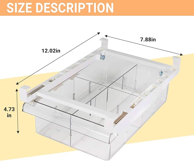 Undershelf Fridge Organizer, Extra-Deep Pull-Out Drawer for Cheese, Meat, and Produce, Clear and Sturdy, Ideal for Refrigerators Under 0.6", Send Goods from Local Warehouse