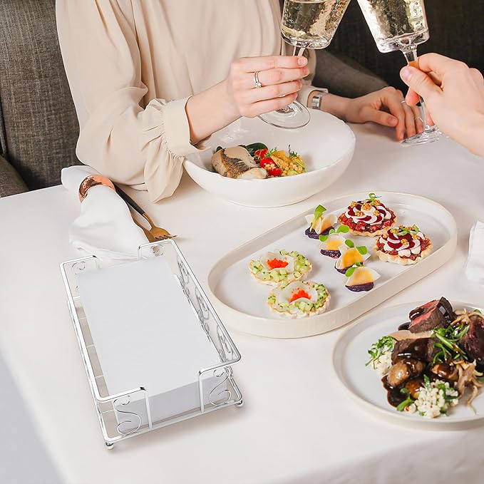 Napkin Holder & Guest Towel Tray - Stainless Steel Disposable Paper Towel Dispenser for Bathroom, Table, Kitchen Countertop, Dinner Table, Vanity