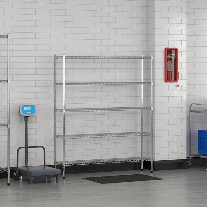 Commercial NSF Listed Chrome Stationary Wire Shelving Kit 12" x 54" x 64", with 5 Shelves Perfect for Warehouse, Walk-in Refrigerator, Freezer, Grocery Store, Restaurant, Dishroom