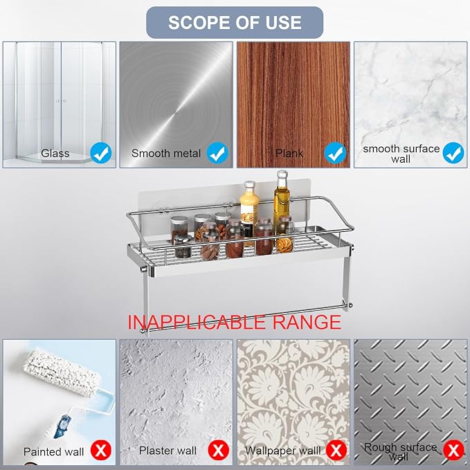 Stainless Steel 2 in 1 Paper Towel Rack Basket with Shelf - Spice Rack & Self Adhesive Paper Towel Holder