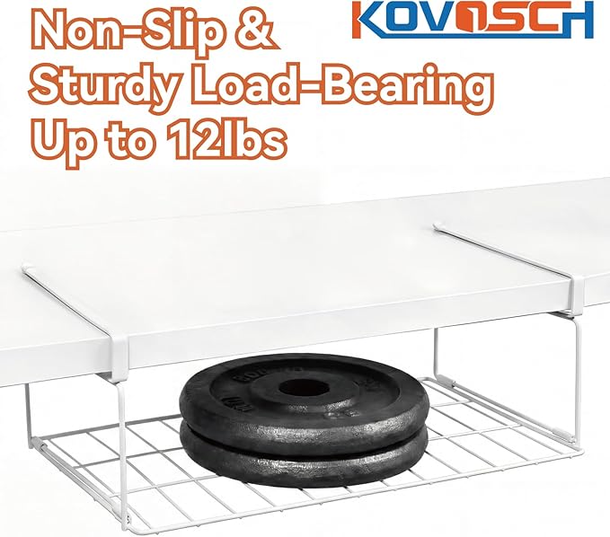Under Shelf Basket Storage 1 Pack White | Space-Saving with Extra Layer | Lightweight & Quick to Install | Non-Slip | 14.8" D x 8.46" W