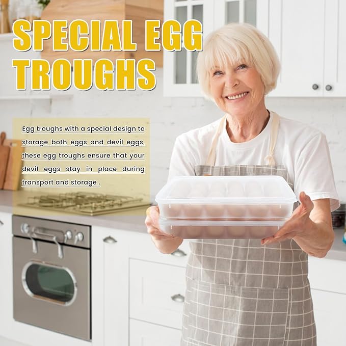2 Pack Egg Trays with Lid,Easter Egg Containers,Deviled Egg Containers with Lid,Egg Tray Holder Carrier for 48 Eggs for Home Party Kitchen Supplies Refrigerator Storage