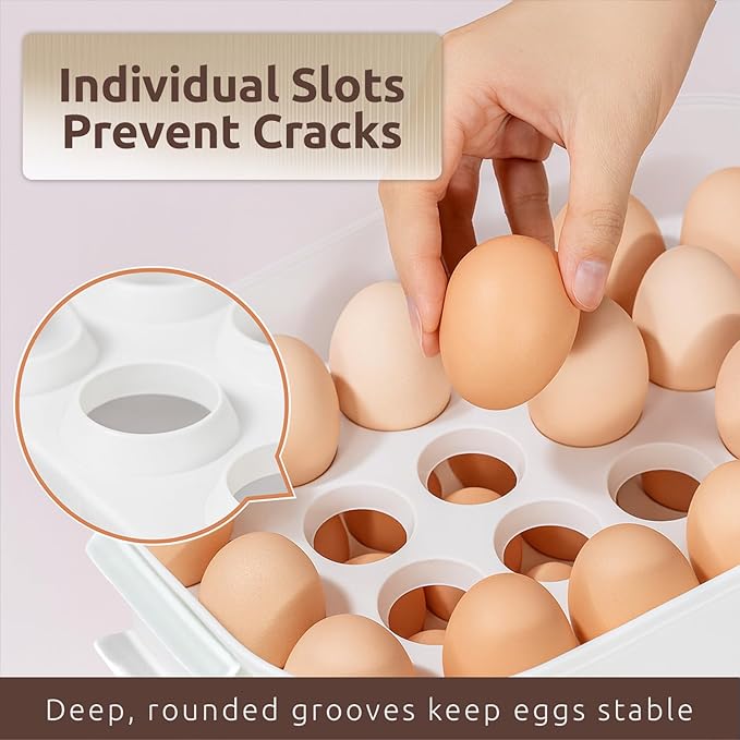 COZYTO Premium EggNest 2-Layer Egg Holder for Refrigerator – Stackable Egg Storage Tray with Sliding Date Dial Lid | Holds 44 Eggs | BPA-Free, Durable & Space-Saving (White Lid & White Box)