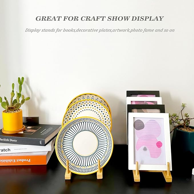 2 Pack Plate Stands For Display,Wooden Plate Holders for Displaying,5-Tier Craft Show Display Stands For Tabletop Book, Artwork, Photo, Record, Magazine and Platter