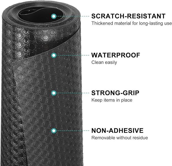 HARFINGTON Shelf Liner 24" x 10ft EVA Non-Slip Drawer Mats Waterproof Circular Mesh Texture Liner for Kitchen Cabinets Cupboard Refrigerator Shelves, Black