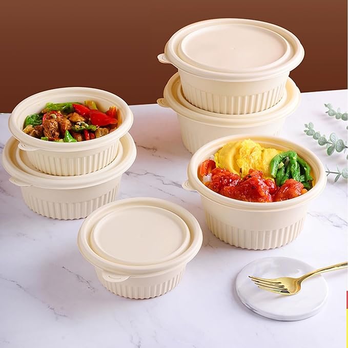 FUailiYY 30 Packs 16oz Round Meal Prep Containers Disposable, biodegradable clamshell containers,Thickened food storage, Meal Take Out Containers, Stackable, Microwaving, And Freezing