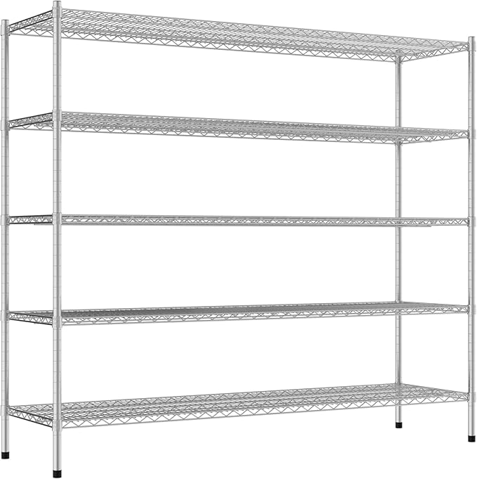 Commercial NSF Listed Chrome Stationary Wire Shelving Kit 21" x 72" x 64", with 5 Shelves Perfect for Warehouse, Walk-in Refrigerator, Freezer, Grocery Store, Restaurant, Dishroom