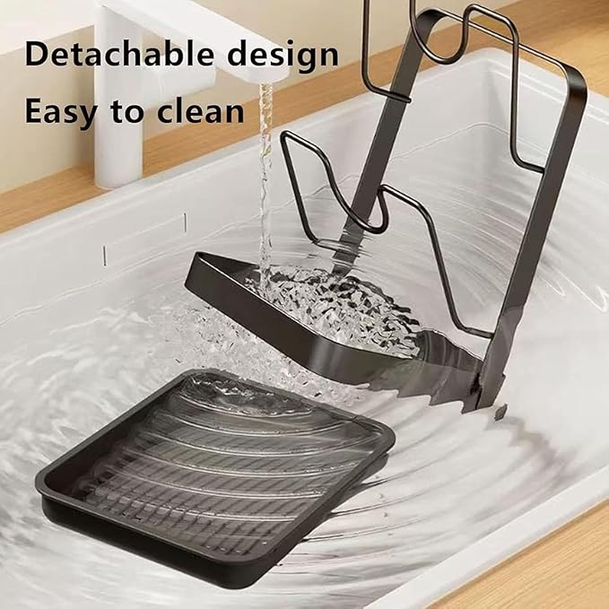 Kitchen Pot Lid Storage Rack, 304 Stainless Steel Pot Lid Holder While Cooking, Multifunctional Kitchen Pot Cover Organizer for Countertop, With Removable Drip Tray (White, Double-layer)