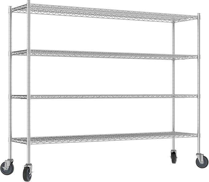 Commercial NSF Listed Chrome Mobile Wire Shelving Kit 18" x 72" x 60", with 4 Shelves Perfect for Warehouse, Walk-in Refrigerator, Freezer, Grocery Store, Restaurant, Dishroom