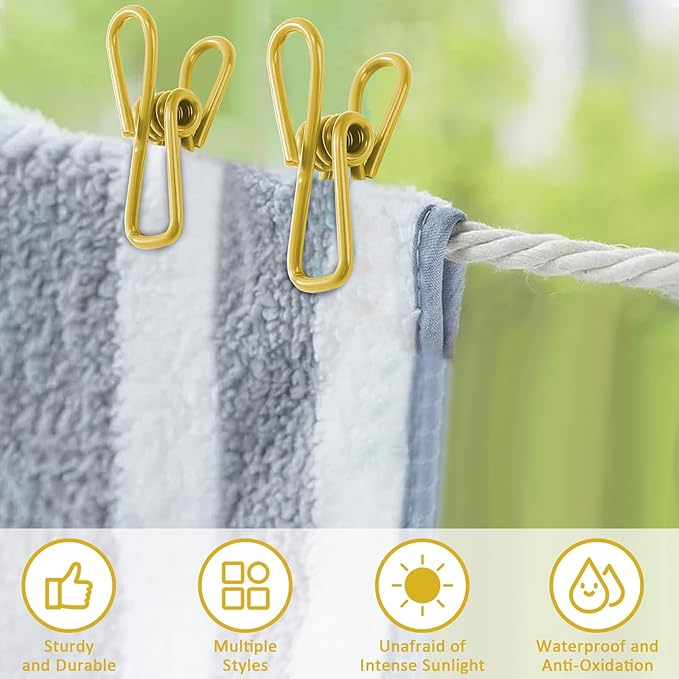 Multipurpose Metal Bag Clips - 2 Inch Colorful Sealer for Sealing Food, Paper Holder, Clothesline Clip for Laundry Hanging, Kitchen Bags (Yellow, 10PCS)