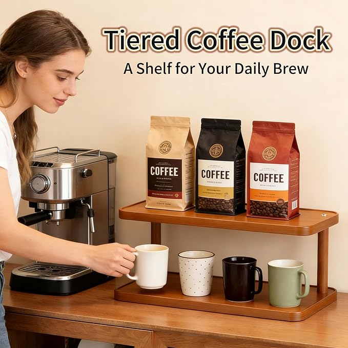 2-Tier Desktop Organizer Shelf, Countertop Display Rack for Office Dorm Kitchen & Bathroom Ideal for Spices Figurines Plants Coffee Makeup & Books Easy Assembly Storage Stand(30cm/11.8'')