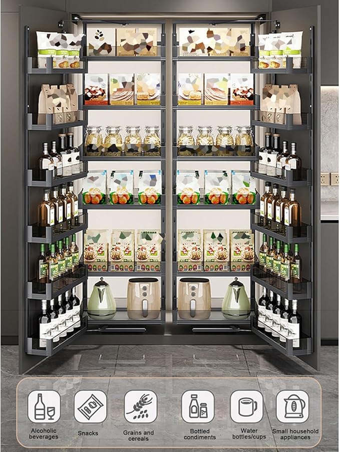 WIGING 4-Tier Narrow Cabinet Pull-Out Basket, High Cabinet Pull-Out Storage Rack with Adjustable Dividers for Kitchen Bathroom Pantry, Single-Layer Load Capacity: 15kg(49.7x30x133cm)