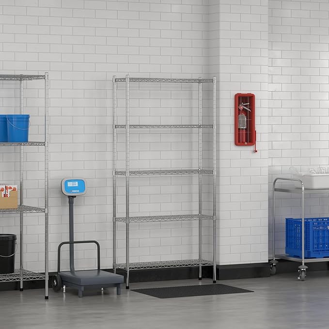 Commercial NSF Listed Chrome Stationary Wire Shelving Kit 12" x 36" x 74", with 5 Shelves Perfect for Warehouse, Walk-in Refrigerator, Freezer, Grocery Store, Restaurant, Dishroom