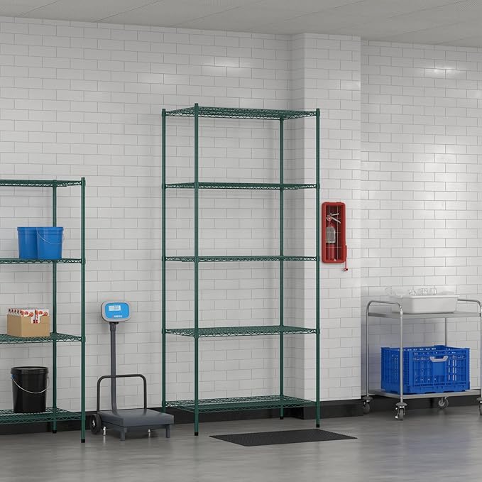 Commercial NSF Listed Green Epoxy Stationary Wire Shelving Kit 24" x 42" x 96", with 5 Shelves Perfect for Warehouse, Walk-in Refrigerator, Freezer, Grocery Store, Restaurant, Dishroom
