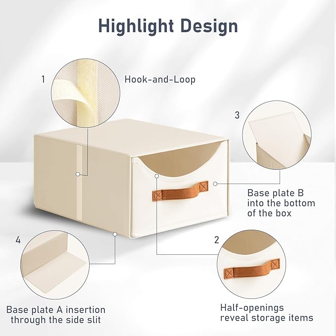 DIMJ Closet Organizers and Storage - 3 Pack Stackable Fabric Storage Bins with Drawers, Closet Shelf Organizer Clothes Storage for Bedroom, Living Room
