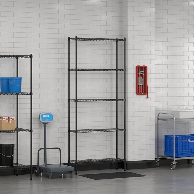 Commercial NSF Listed Black Epoxy Stationary Wire Shelving Kit 12" x 36" x 86", with 5 Shelves Perfect for Warehouse, Walk-in Refrigerator, Freezer, Grocery Store, Restaurant, Dishroom