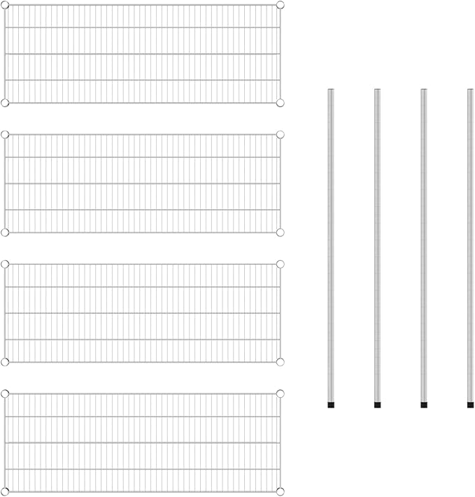 Commercial NSF Listed Chrome Stationary Wire Shelving Kit 18" x 48" x 54", with 4 Shelves Perfect for Warehouse, Walk-in Refrigerator, Freezer, Grocery Store, Restaurant, Dishroom